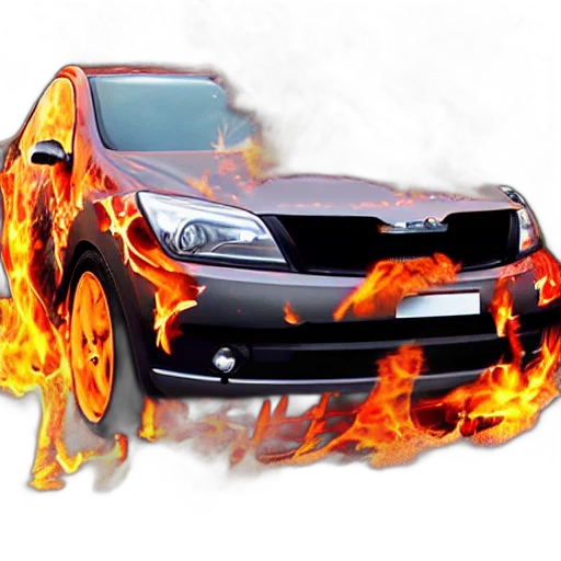 car, photorealistic, concept art, 3d render, fantasy art, fire, cool, flame transparent PNG cut-out