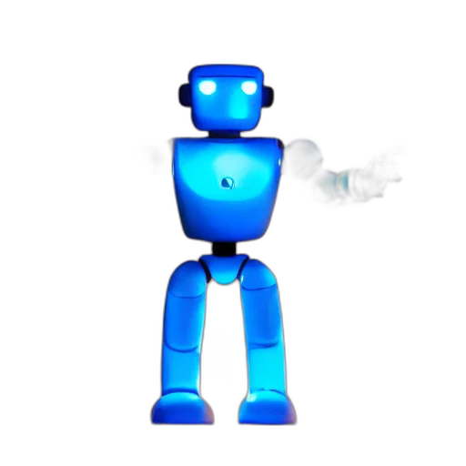 robot, staff, 3d render, pixel art, concept art, cartoon, blue, humanoid transparent PNG cut-out