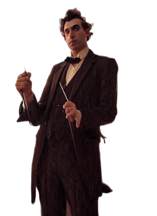 staff, jacket, umbrella, hat, concept art, fire, portrait, painting transparent PNG cut-out