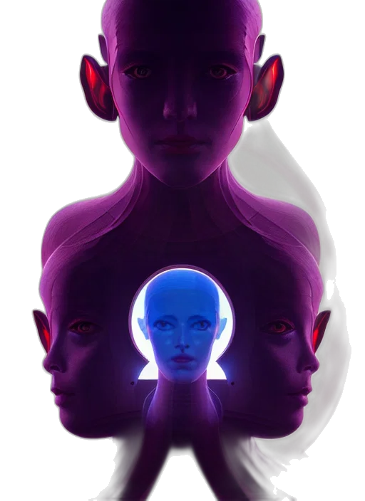 mask, robot, face, crown, concept art, cyberpunk, 3d render, vaporwave transparent PNG cut-out
