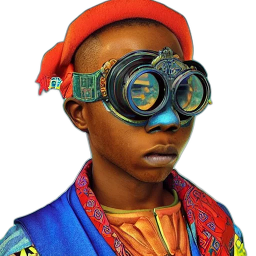 mask, face, hat, robot, photorealistic, concept art, colourful, vfx transparent PNG cut-out