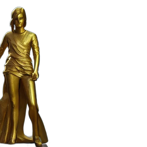 3d render, golden, portrait, emma, watson, gold, statue, reflect transparent PNG cut-out