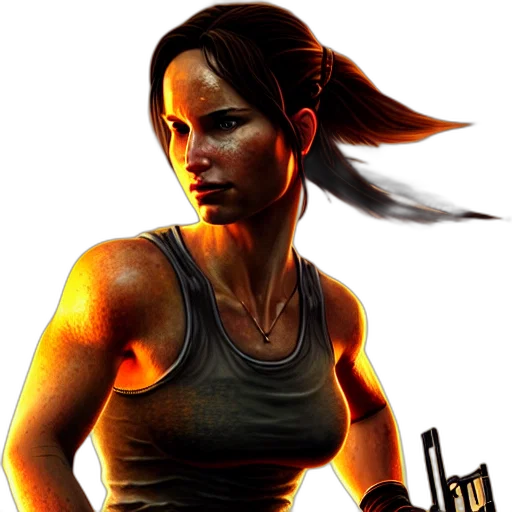 concept art, pixel art, comic book art, photorealistic, lara, croft, portrait, atmospheric transparent PNG cut-out