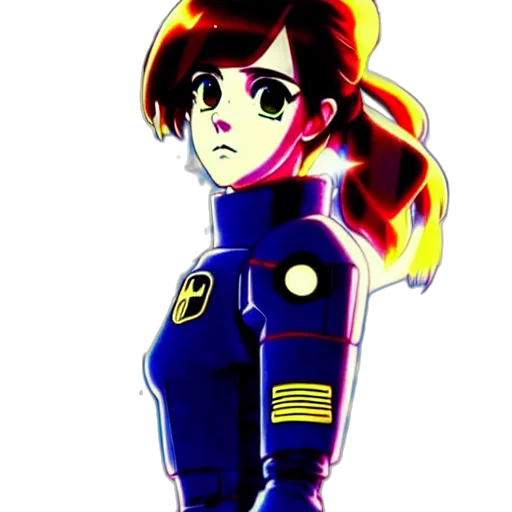 staff, robot, jacket, weapon, pixel art, anime, concept art, cartoon transparent PNG cut-out