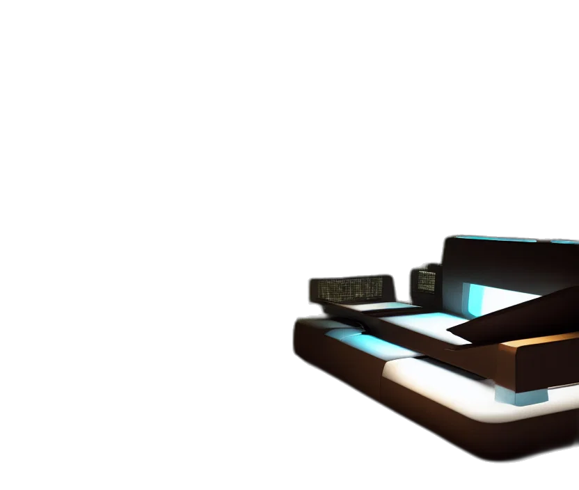 furniture, shoes, 3d render, concept art, photorealistic, vaporwave, neon lights, blue transparent PNG cut-out