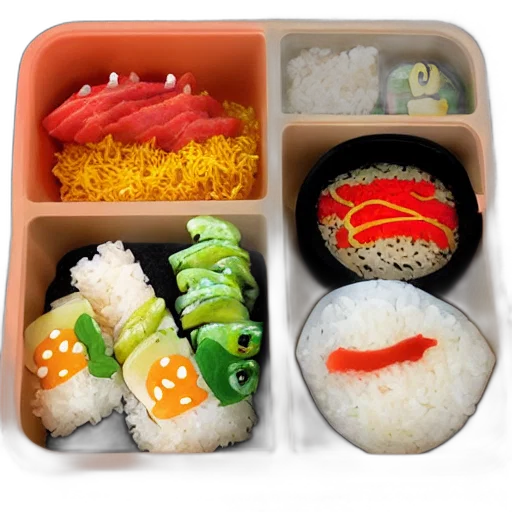 food, photorealistic, 3d render, samurair, bento, box transparent PNG cut-out