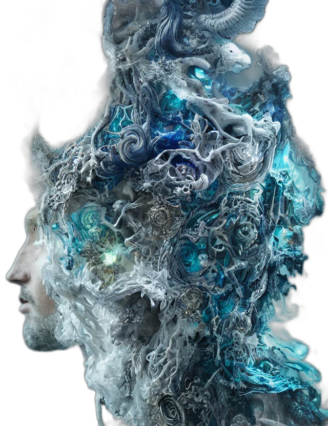 mask, face, hair, crown, concept art, fantasy art, 3d render, photorealistic transparent PNG cut-out