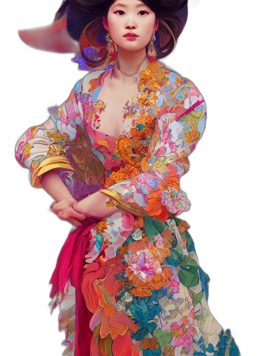 dress, hat, jewelry, jacket, photorealistic, oil painting, fantasy art, concept art transparent PNG cut-out