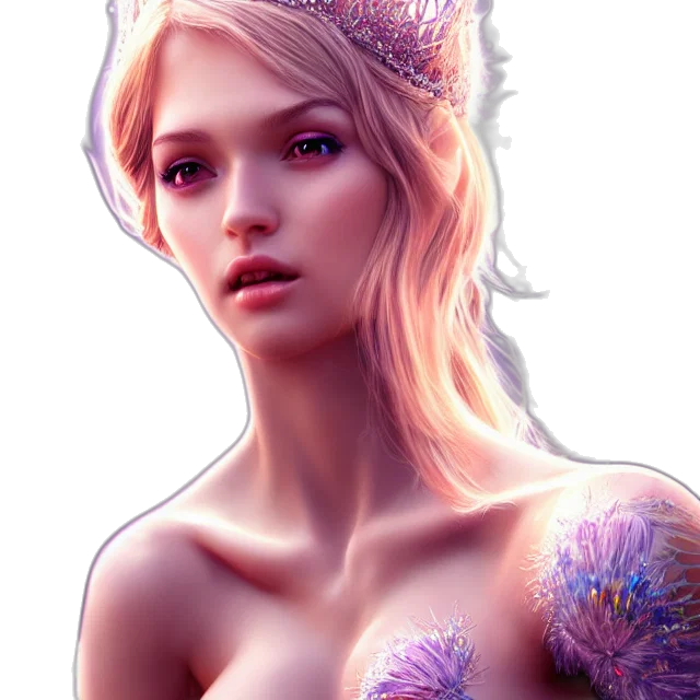 crown, face, dress, jewelry, fantasy art, photorealistic, concept art, 3d render transparent PNG cut-out