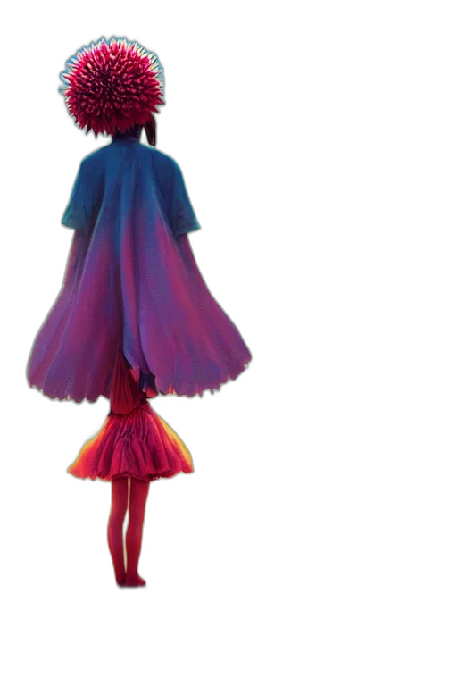 dress, staff, hair, umbrella, 3d render, concept art, colorful, neon transparent PNG cut-out