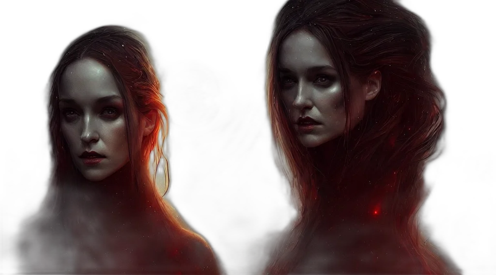 face, concept art, fantasy art, photorealistic, comic book art, neon lights, fire, red transparent PNG cut-out