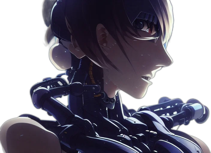 robot, face, weapon, crown, cyberpunk, anime, concept art, photorealistic transparent PNG cut-out