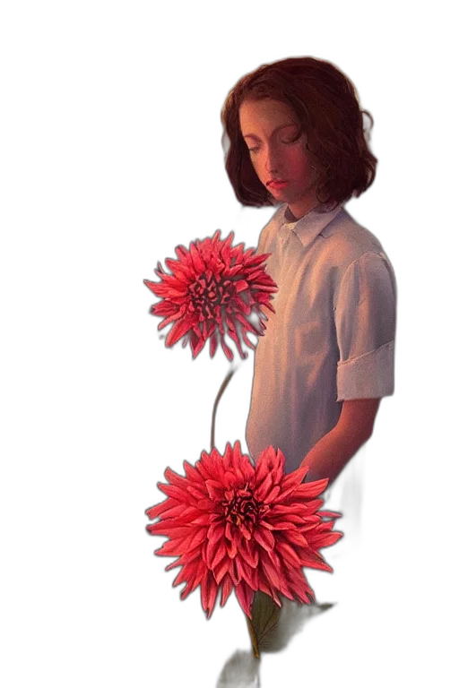 flower, staff, umbrella, hair, photorealistic, 3d render, concept art, vaporwave transparent PNG cut-out