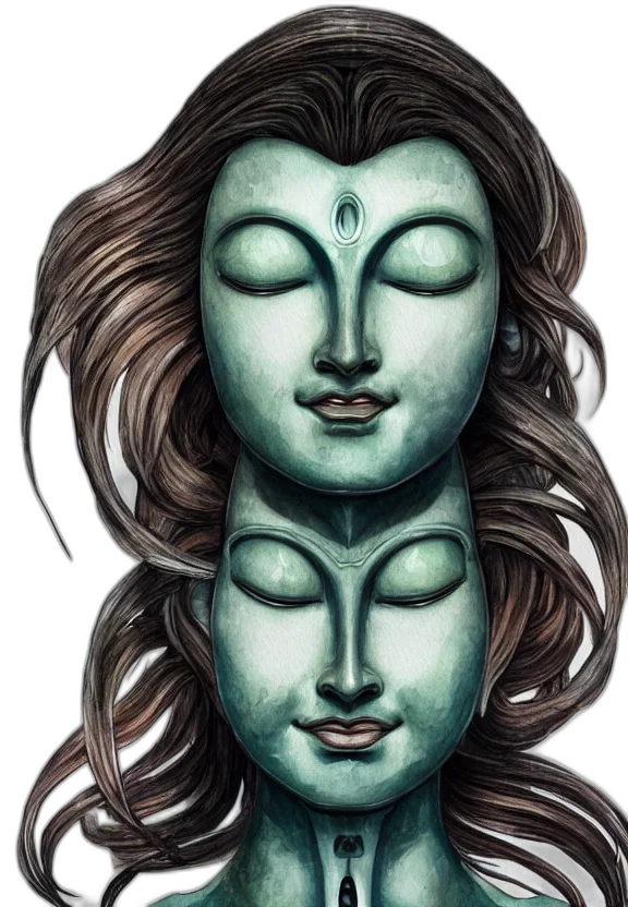mask, face, pencil sketch, photorealistic, watercolor, fantasy art, green, blue transparent PNG cut-out