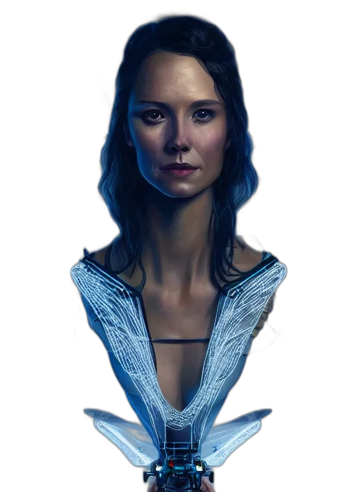 face, dress, jacket, robot, concept art, fantasy art, comic book art, photorealistic transparent PNG cut-out