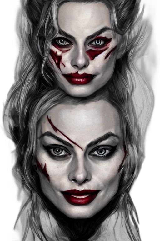mask, comic book art, fantasy art, photorealistic, concept art, red, margot, robbie transparent PNG cut-out
