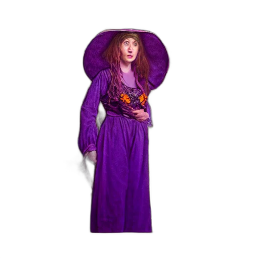 dress, hat, staff, umbrella, portrait, witch, wearing, purple transparent PNG cut-out