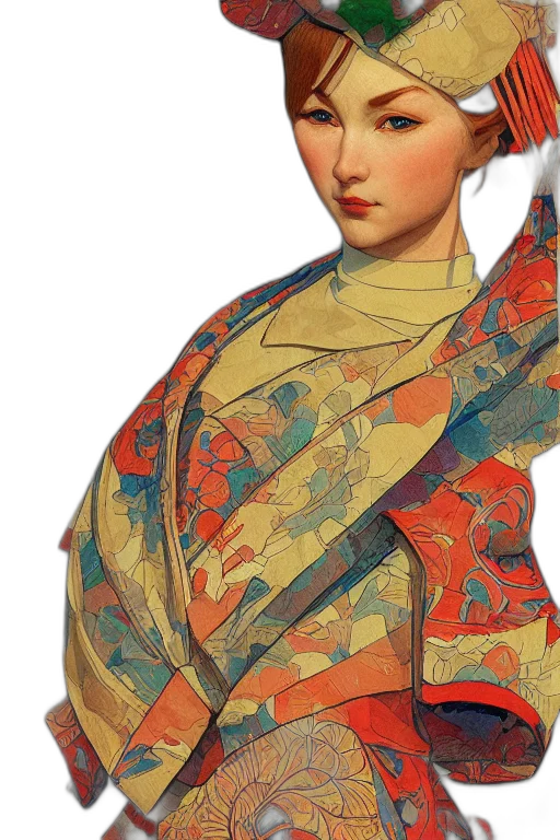 dress, jacket, face, staff transparent PNG cut-out