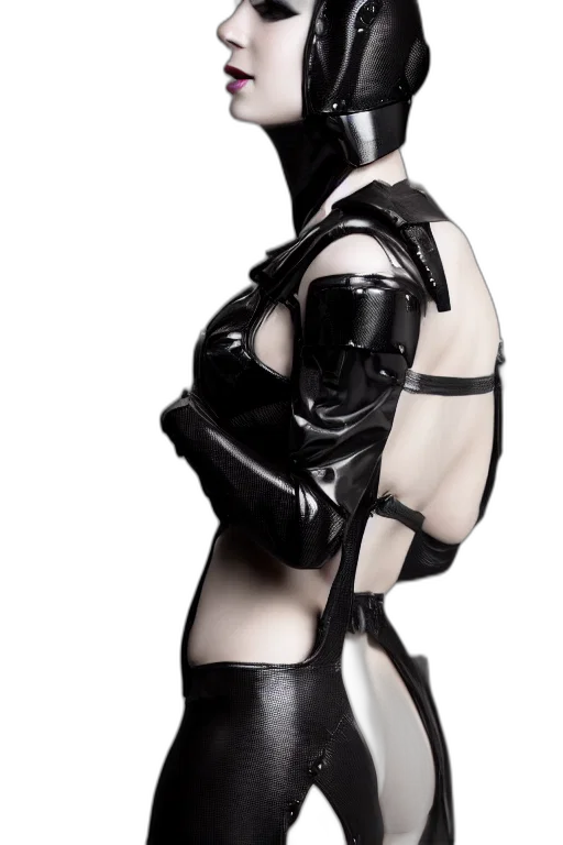 robot, dress, mask, cyberpunk, 3d render, concept art, photorealistic, monochrome transparent PNG cut-out