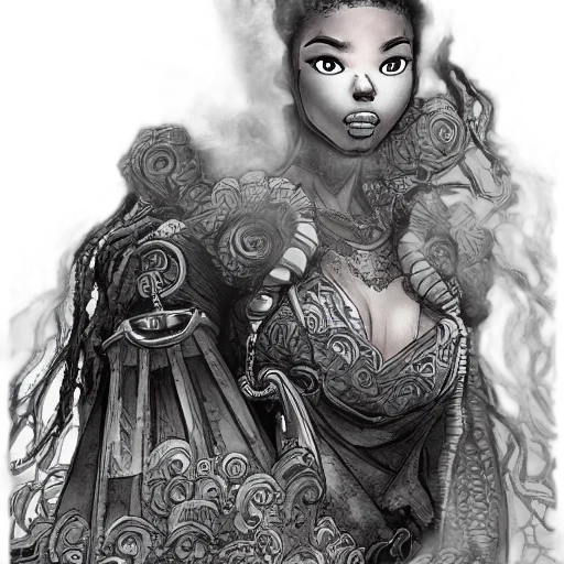 dress, jewelry, staff, crown, fantasy art, concept art, comic book art, pencil sketch transparent PNG cut-out