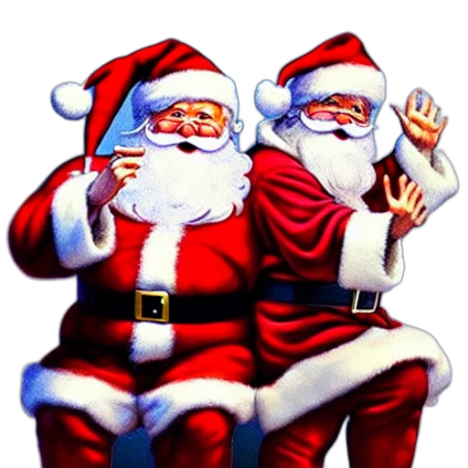 two, santa, claus, short, tall, one, sitting, bigger transparent PNG cut-out