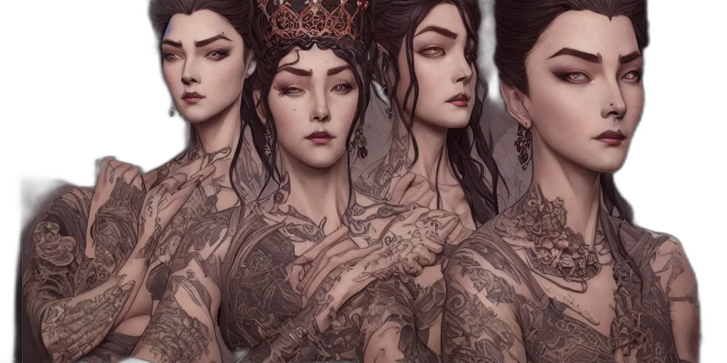 crown, jewelry, fantasy art, photorealistic, concept art, 3d render, dark, tattooed transparent PNG cut-out