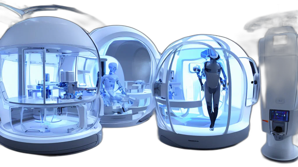 3d render, concept art, cyberpunk, outer space, futuristic, enclosed, medical, pod transparent PNG cut-out