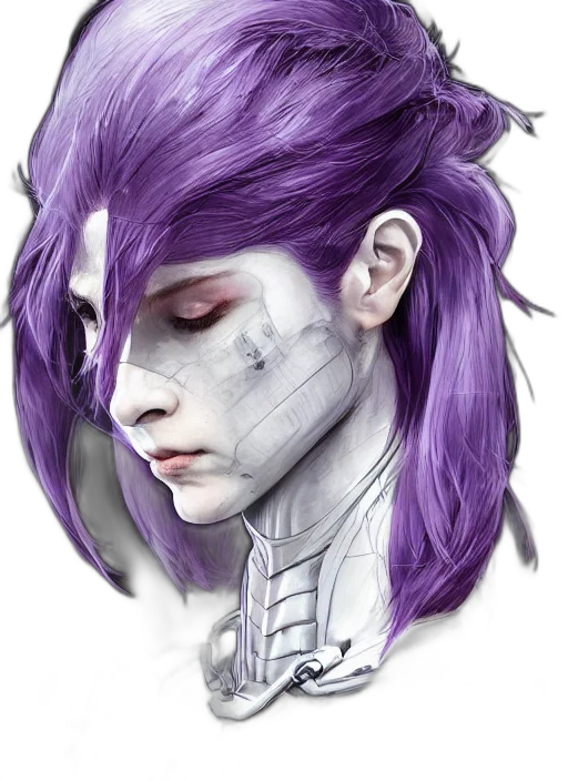 mask, face, robot, hair, fantasy art, cyberpunk, concept art, photorealistic transparent PNG cut-out