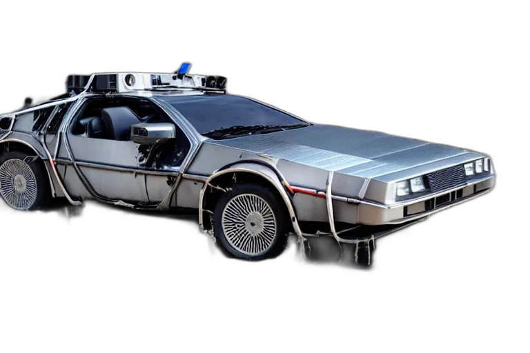 car, robot, cyberpunk, concept art, apocalyptic, delorean transparent PNG cut-out