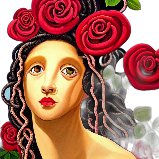 flower, face, crown, jewelry, photorealistic, fantasy art, oil painting, pixel art transparent PNG cut-out