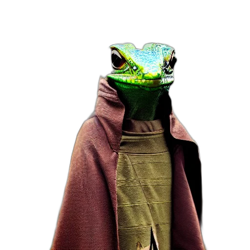 dragon, jacket, staff, creature, concept art, photorealistic, 3d render, medieval transparent PNG cut-out