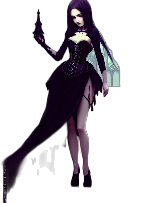 dress, staff, concept art, fantasy art, pixel art, anime, dark, monochrome transparent PNG cut-out