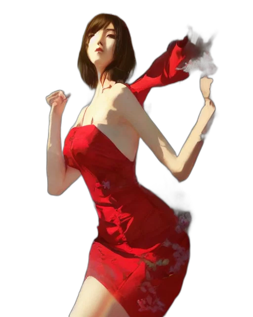 dress, staff, concept art, photorealistic, fantasy art, 3d render, red, elegant transparent PNG cut-out