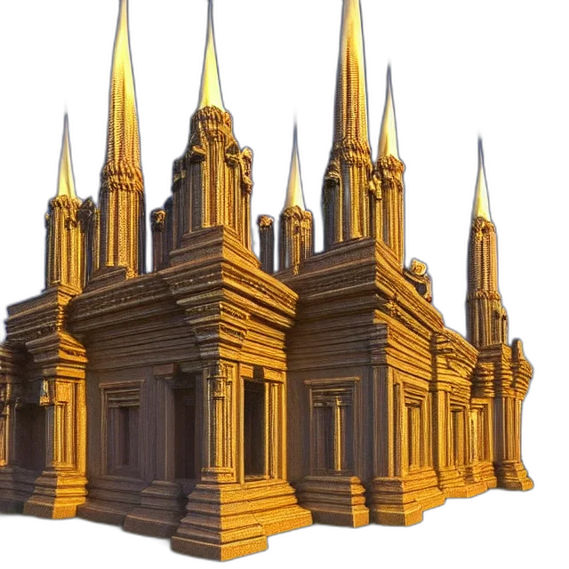 crown, building, furniture, 3d render, concept art, photorealistic, pixel art, golden transparent PNG cut-out