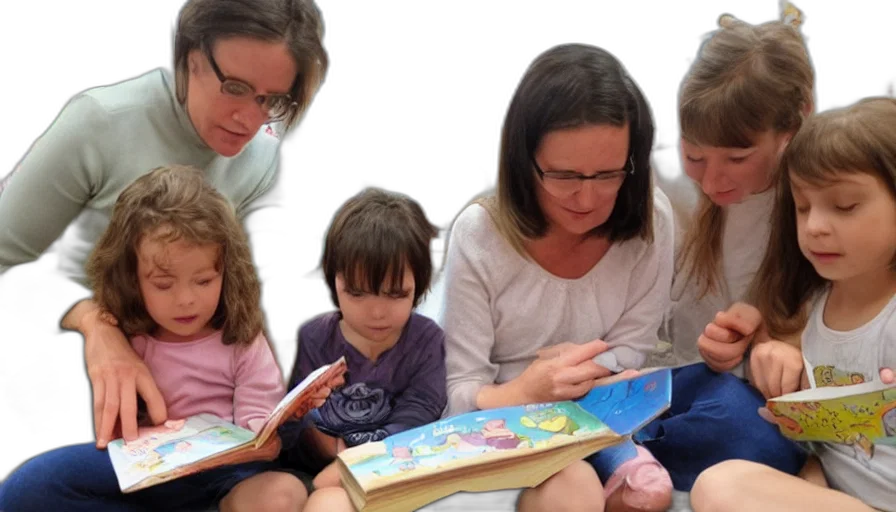 kindergarten, teacher, reading, megg, mogg, owl, book, children transparent PNG cut-out