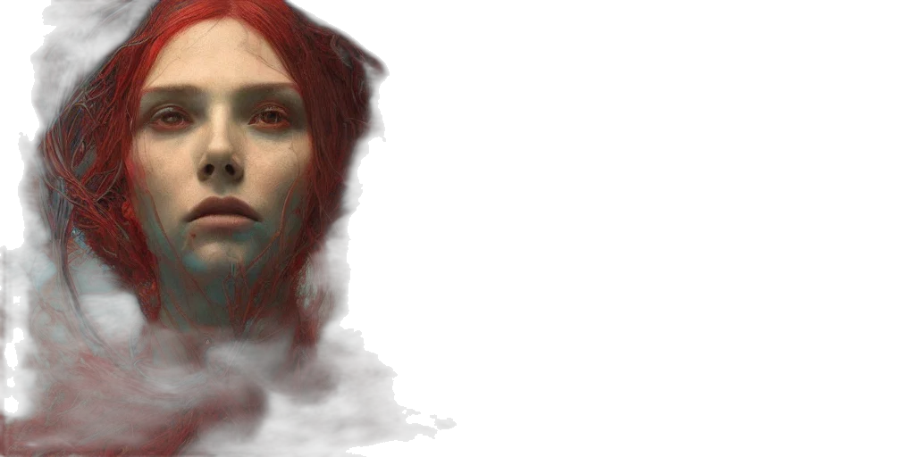 face, photorealistic, fantasy art, concept art, 3d render, fog, fire, outer space transparent PNG cut-out