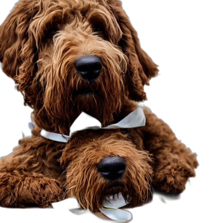 staff, animal, photorealistic, labradoodle, wearing, ribbon, trending, high transparent PNG cut-out