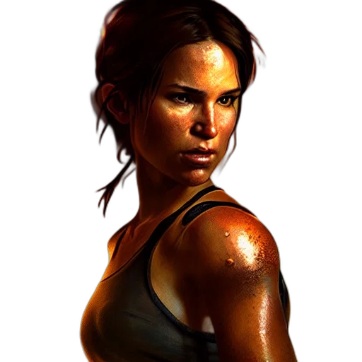face, photorealistic, concept art, comic book art, fantasy art, golden, lara, croft transparent PNG cut-out