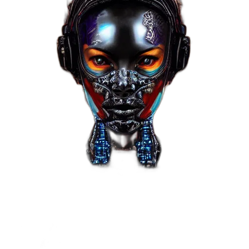 robot, mask, face, jewelry, cyberpunk, concept art, 3d render, pixel art transparent PNG cut-out