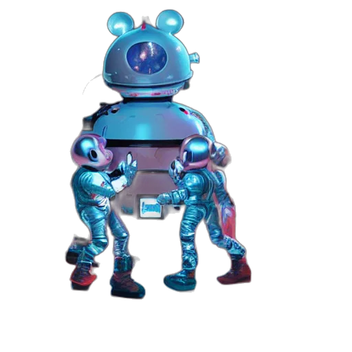 robot, creature, concept art, 3d render, cyberpunk, pixel art, outer space, blue transparent PNG cut-out