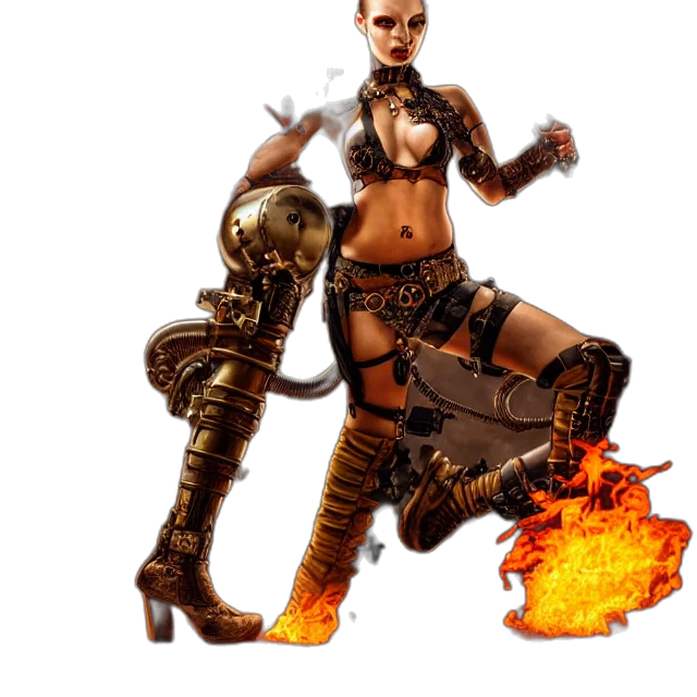 weapon, concept art, fantasy art, pixel art, cyberpunk, fire, steampunk, warrior transparent PNG cut-out