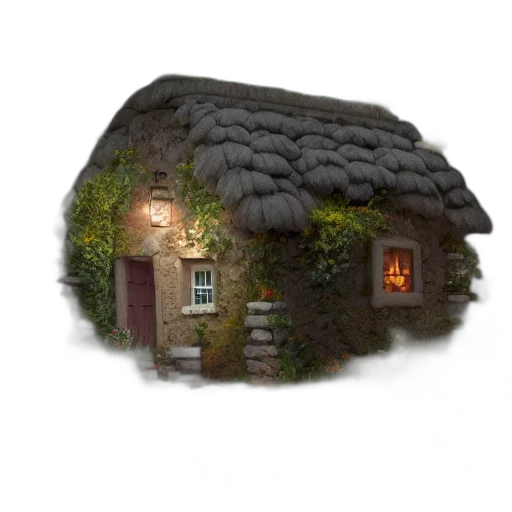 building, 3d render, concept art, fantasy art, photorealistic, night, fog, forest transparent PNG cut-out