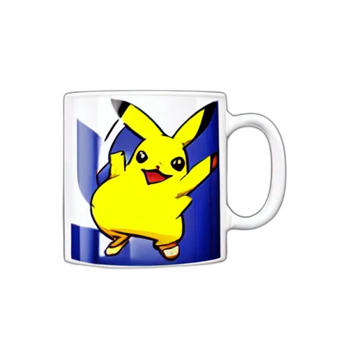 3d render, photorealistic, pixel art, fantasy art, pikachu, mug, advertising, photography transparent PNG cut-out