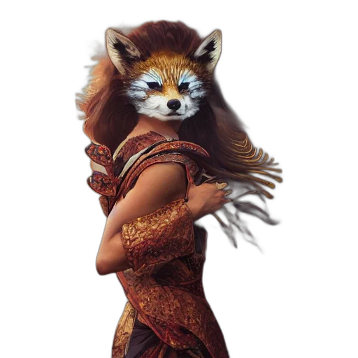 animal, staff, dress, creature, fantasy art, concept art, photorealistic, 3d render transparent PNG cut-out
