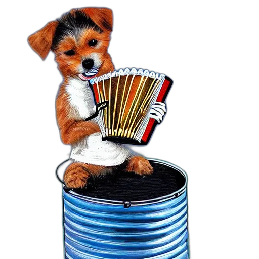 animal, dog, plays, accordion, sitting, rim, giant, can transparent PNG cut-out