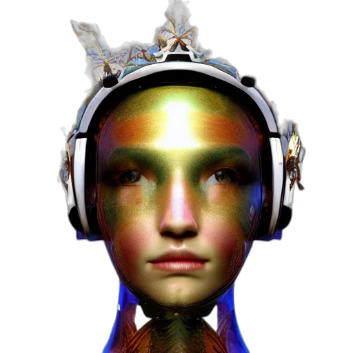 robot, face, mask, crown, 3d render, cyberpunk, concept art, photorealistic transparent PNG cut-out