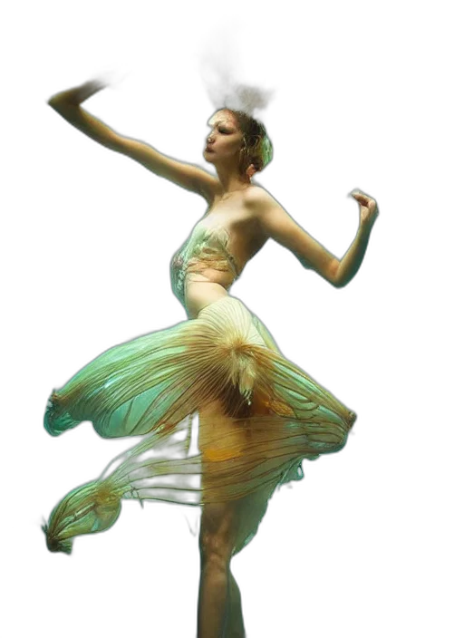dress, staff, creature, concept art, fantasy art, 3d render, photorealistic, underwater transparent PNG cut-out