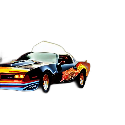 car, concept art, photorealistic, 3d render, vaporwave, fire, black, pontiac transparent PNG cut-out