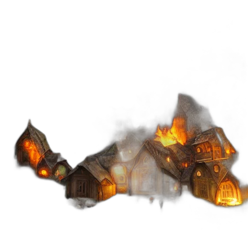 building, concept art, fantasy art, 3d render, pixel art, fog, fire, night transparent PNG cut-out