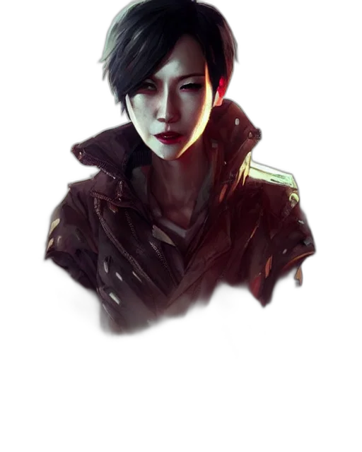 jacket, face, mask, weapon, cyberpunk, concept art, photorealistic, fantasy art transparent PNG cut-out